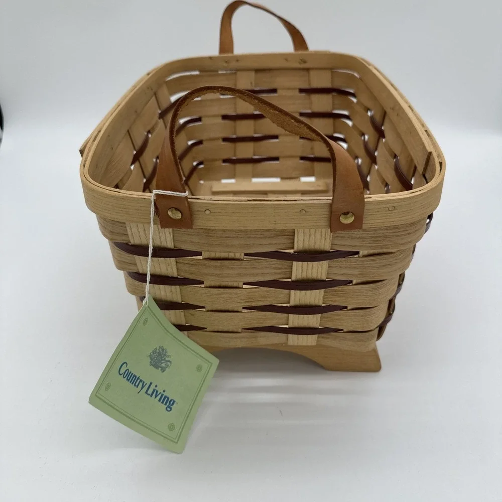 Country Living Peterboro Basket‎ Co Woven Wood Footed Storage Tan Brown NWT